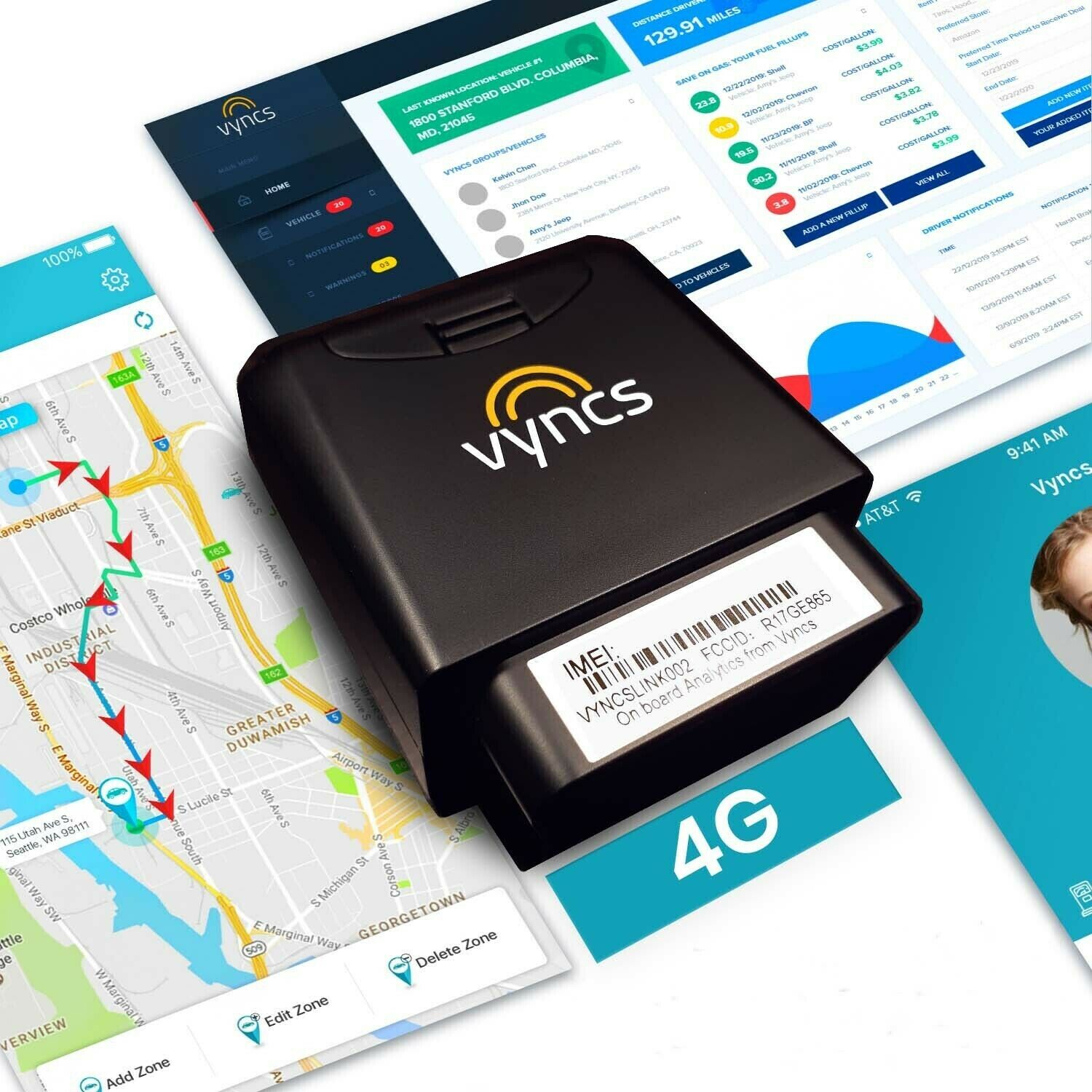 Gps Tracker Vyncs No Monthly Fee Obd Real Time 4g Vehicle Gps Tracking Trip Fuel