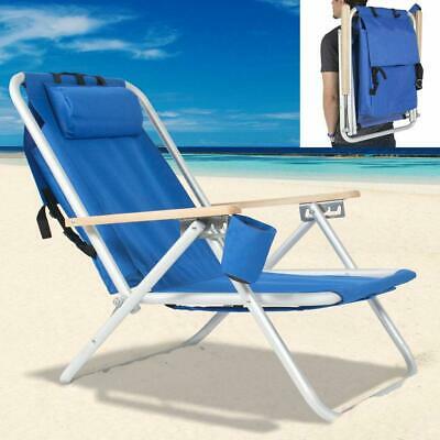 Backpack Beach Chair Folding Portable Chair Blue Solid Camping /w Pillow