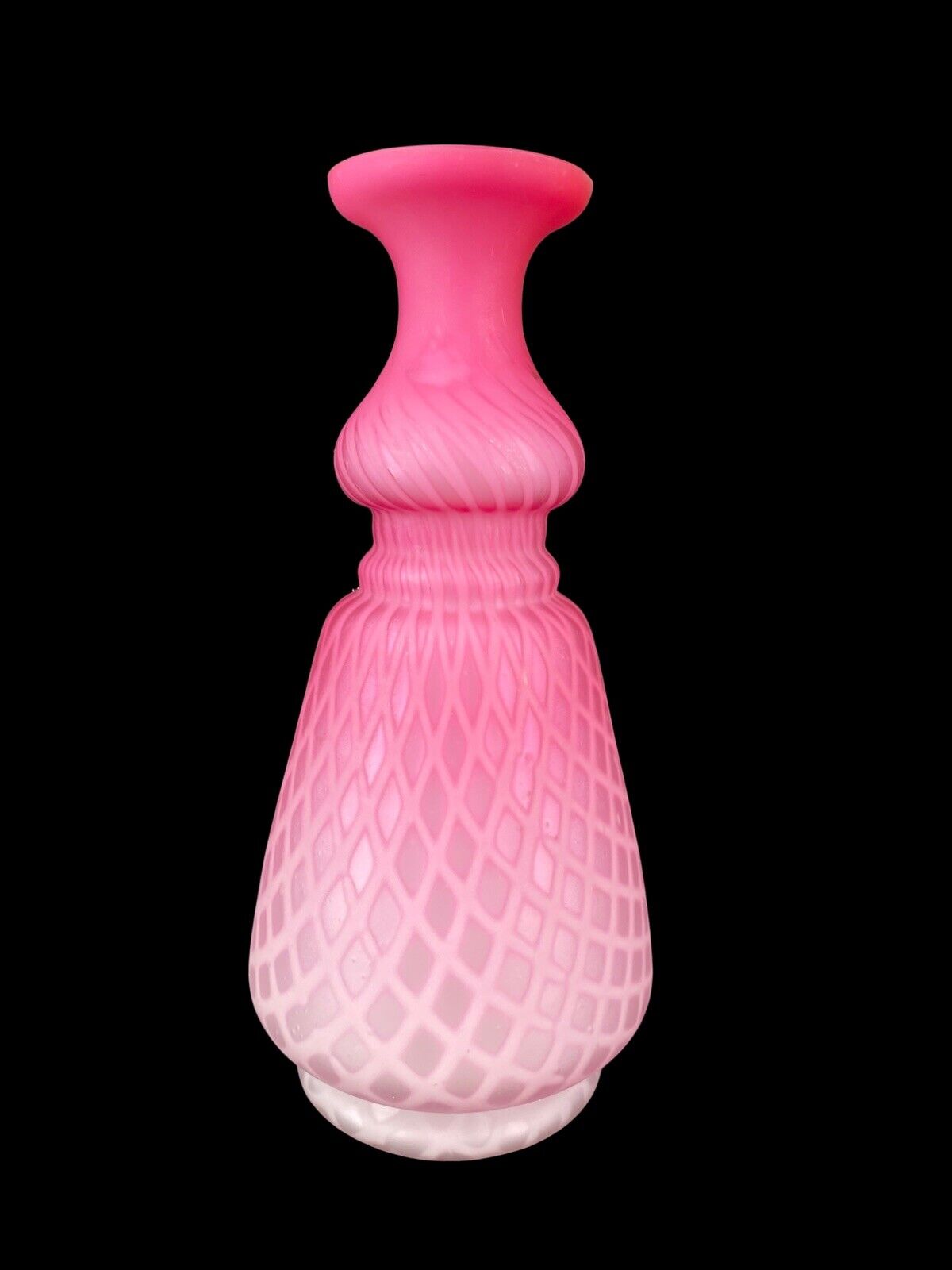 Antique Victorian Pink & White Cased Satin Glass Optic Flower Vase