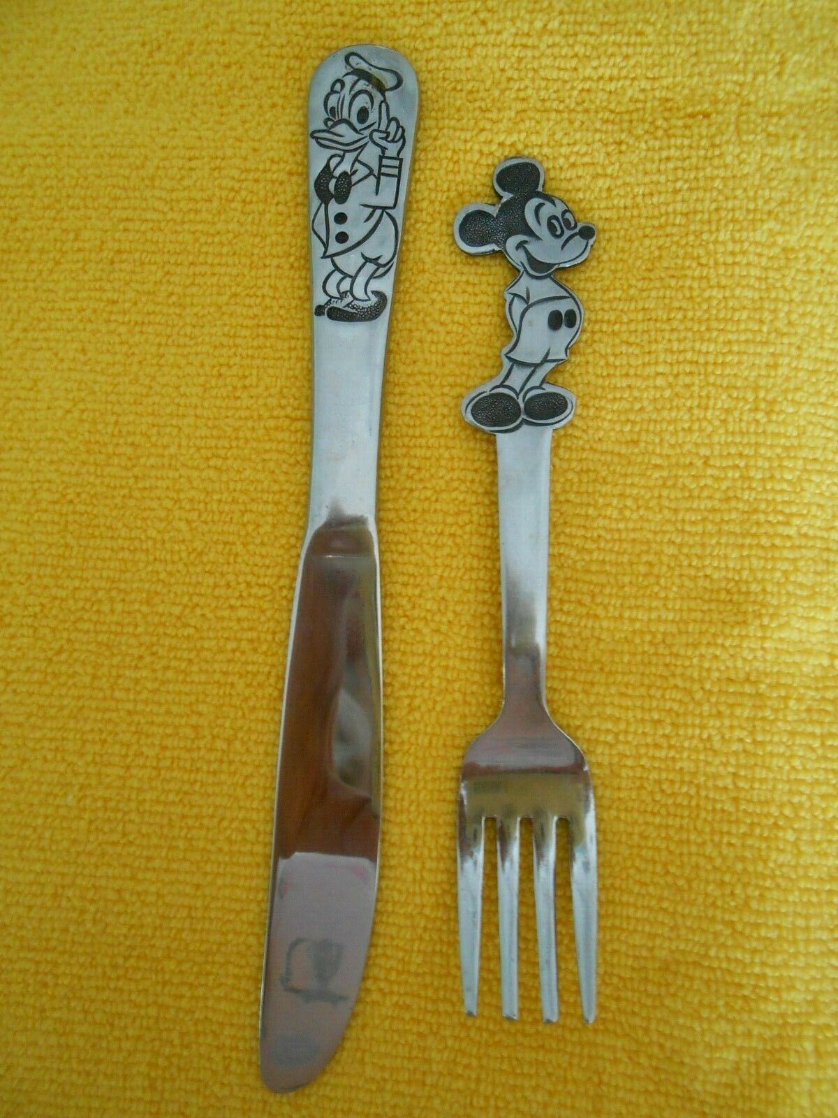 Vintage Disney Child/youth Silverware Mickey Fork & Donald Knife, Bonny ~ Japan