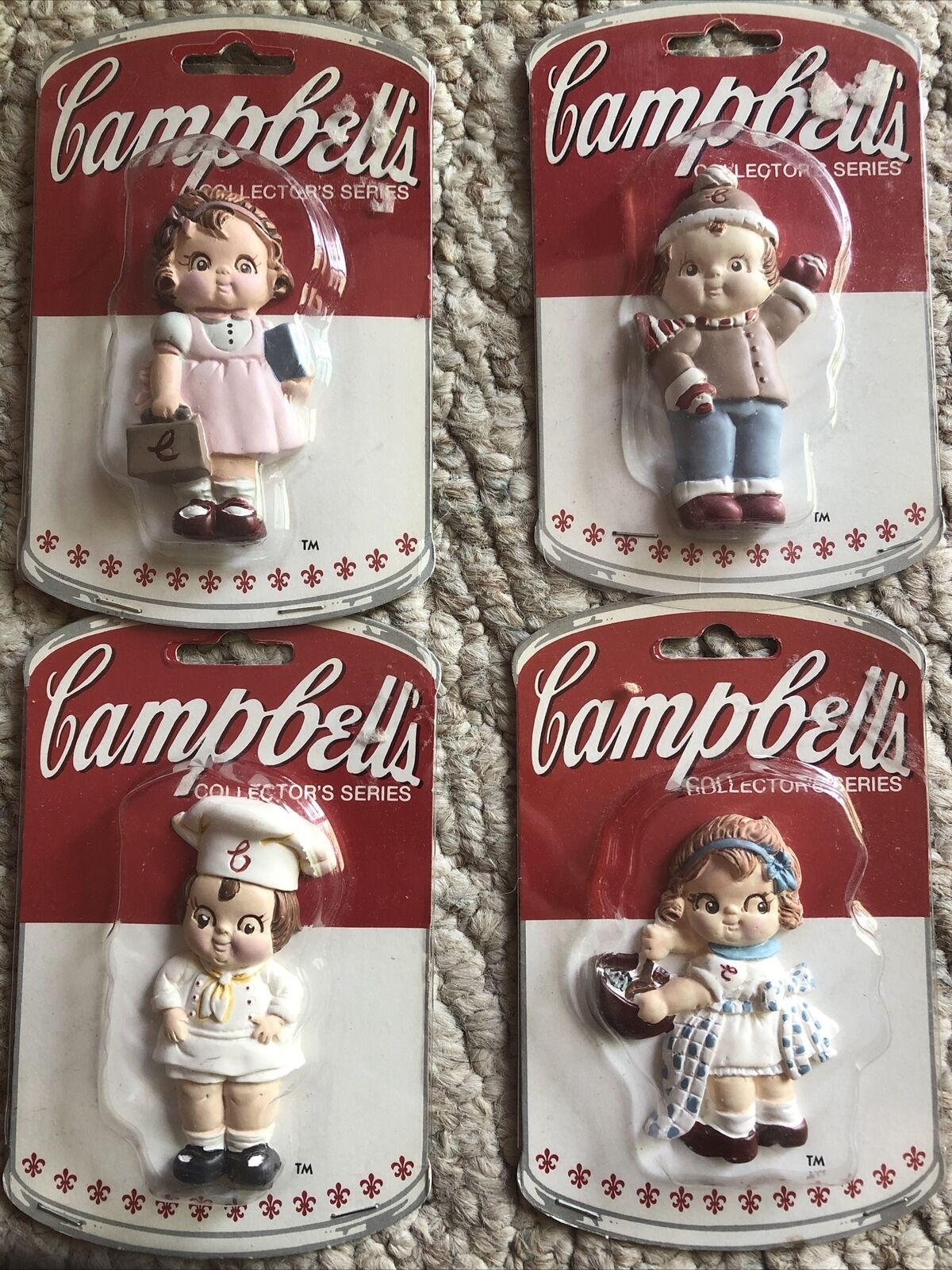 (4) Lot 1990 Campbell’s Collector’s Series Souper Kids 3” Girl / Boy