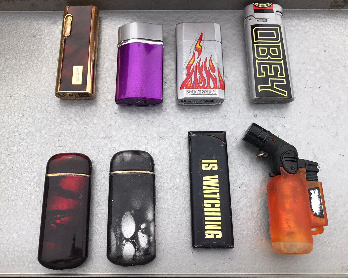Lighter Lot Various Sizes & Colors Lot Of 8 Torch Flame Less Etc