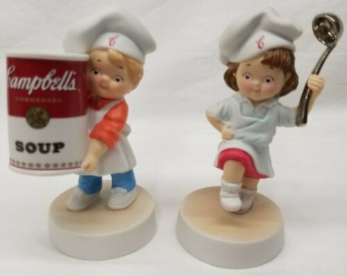 2003 Campbell's Soup Kids Figurine - Boy & Girl Set - 4" Porcelain Figures - New