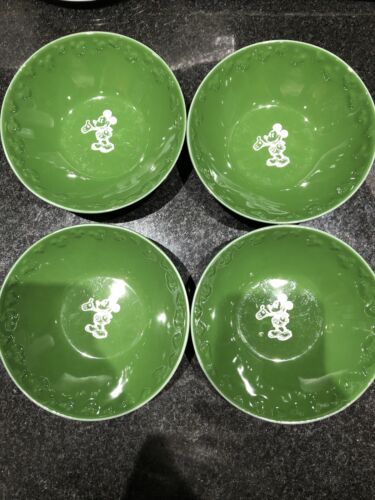 Disney Parks Mickey Mouse Green Bowls Used Set Of 4 Retired 3