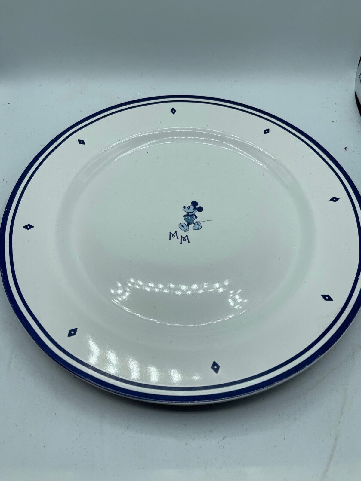 Disney Yummy Mickey Mouse Blue And White  Plate  Stoneware
