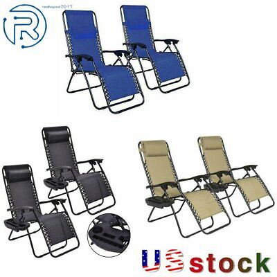 Folding Zero Gravity Reclining Lounge Chairs Outdoor Beach Patio Yard Garde 2pcs
