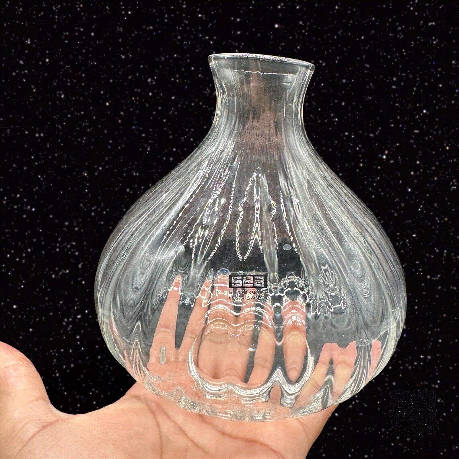 Sea Glasbruk Sweden Glass Vase Scandinavia Clear Glass Vase Hand Made 6”t 1.75”w