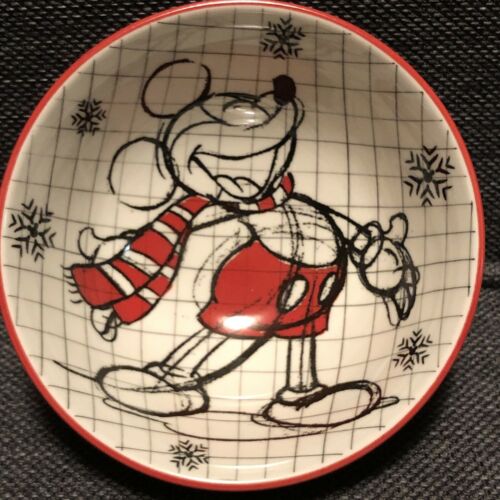 New 6 Disney’s Mickey Mouse Sketchbook Winter Tidbit Bowls Snowflake Red White