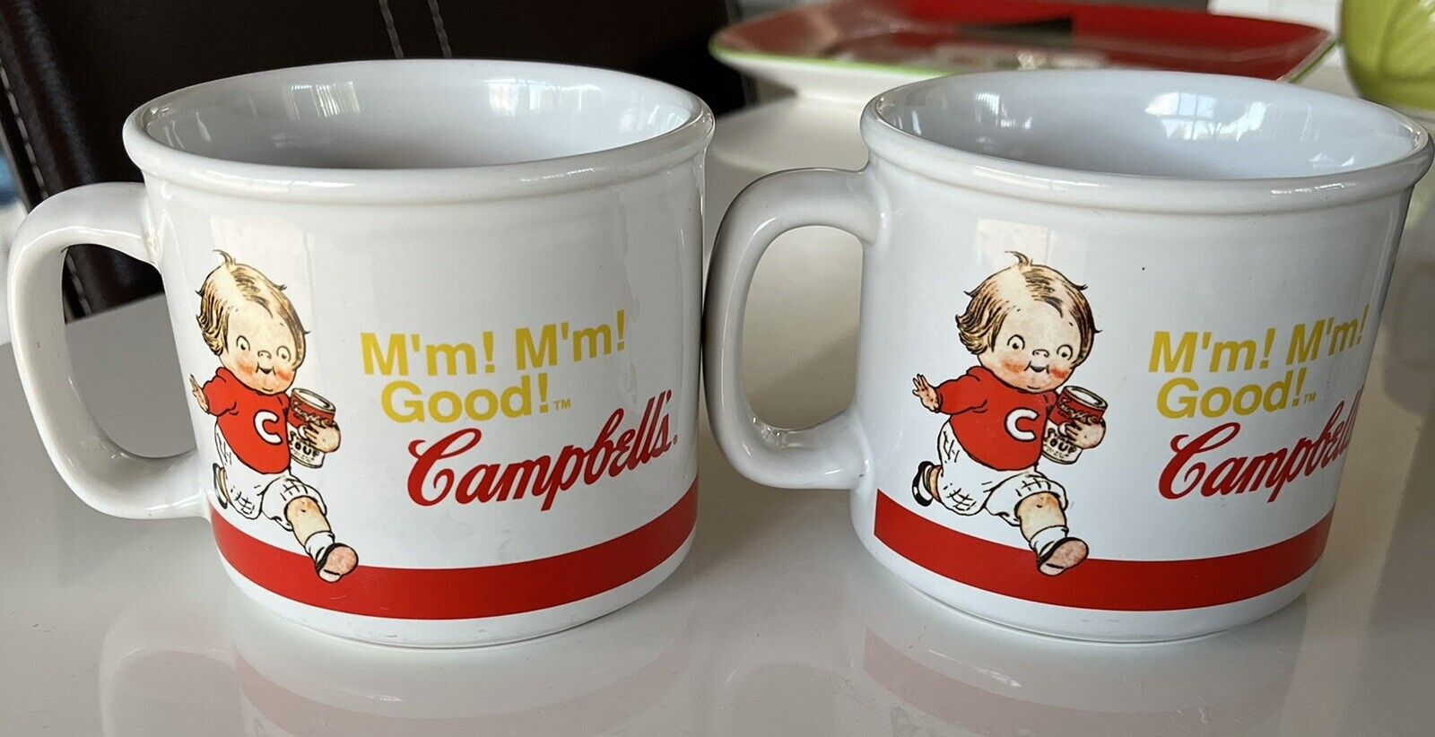 Pair Of Vintage Campbell's Football Kid Soup Mugs 2004 Ceramic