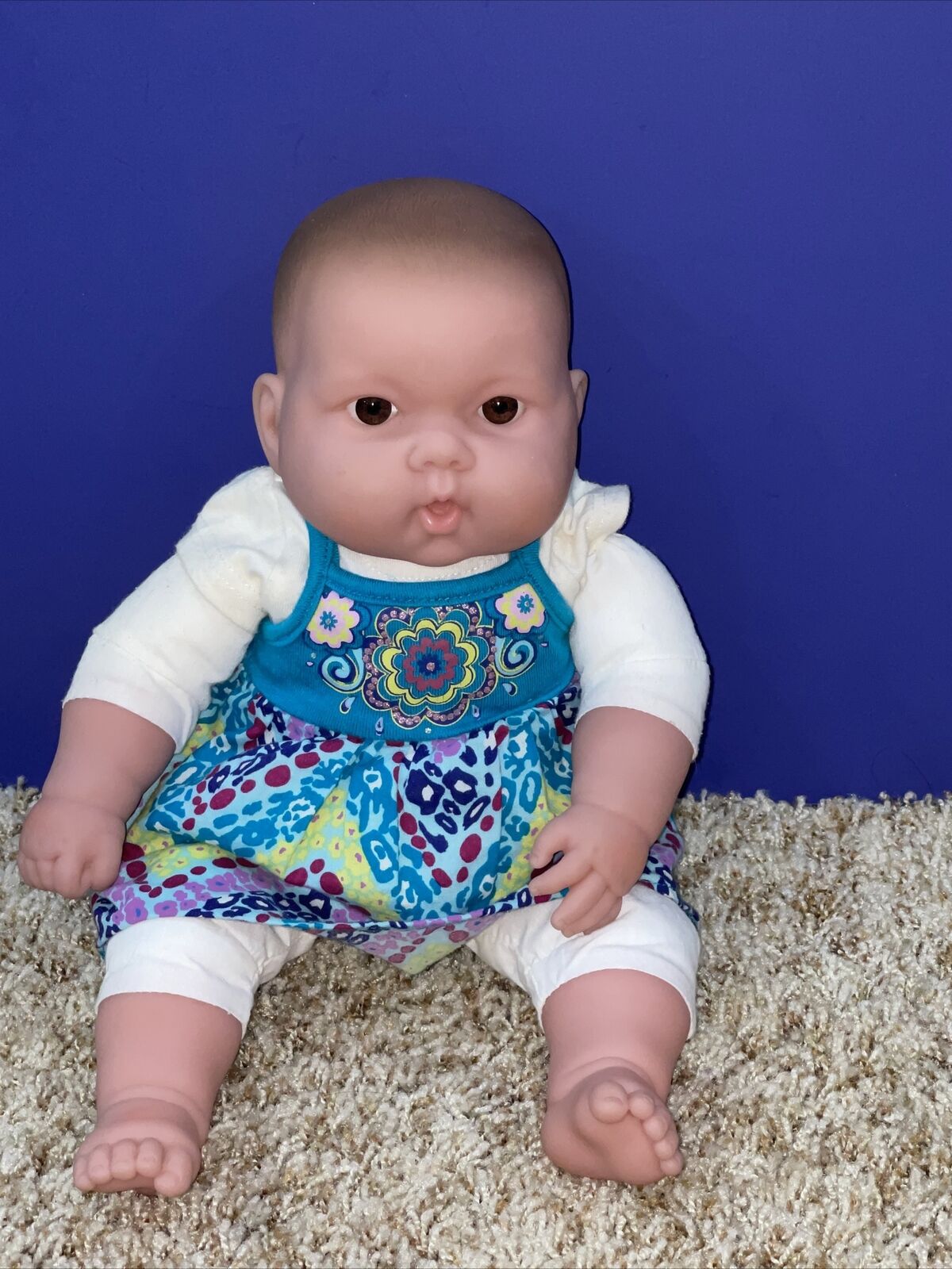 Berenguer Cloth & Vinyl Baby Doll 14” Chubby Brown Eyes