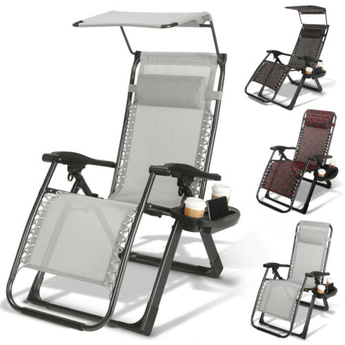 Heavy Duty Zero Gravity Chair Recline Folding Deck Lounge Portable W/handle Tray