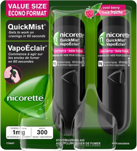 Nicorette Quickmist Duo, 2 X 150 Sprays   "cool Berry "    Sealed Package