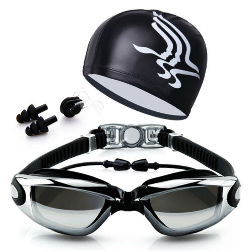 Men Women Swimming Goggles Glasses Non-fogging Uv Protection Swim Cap&nose Clips