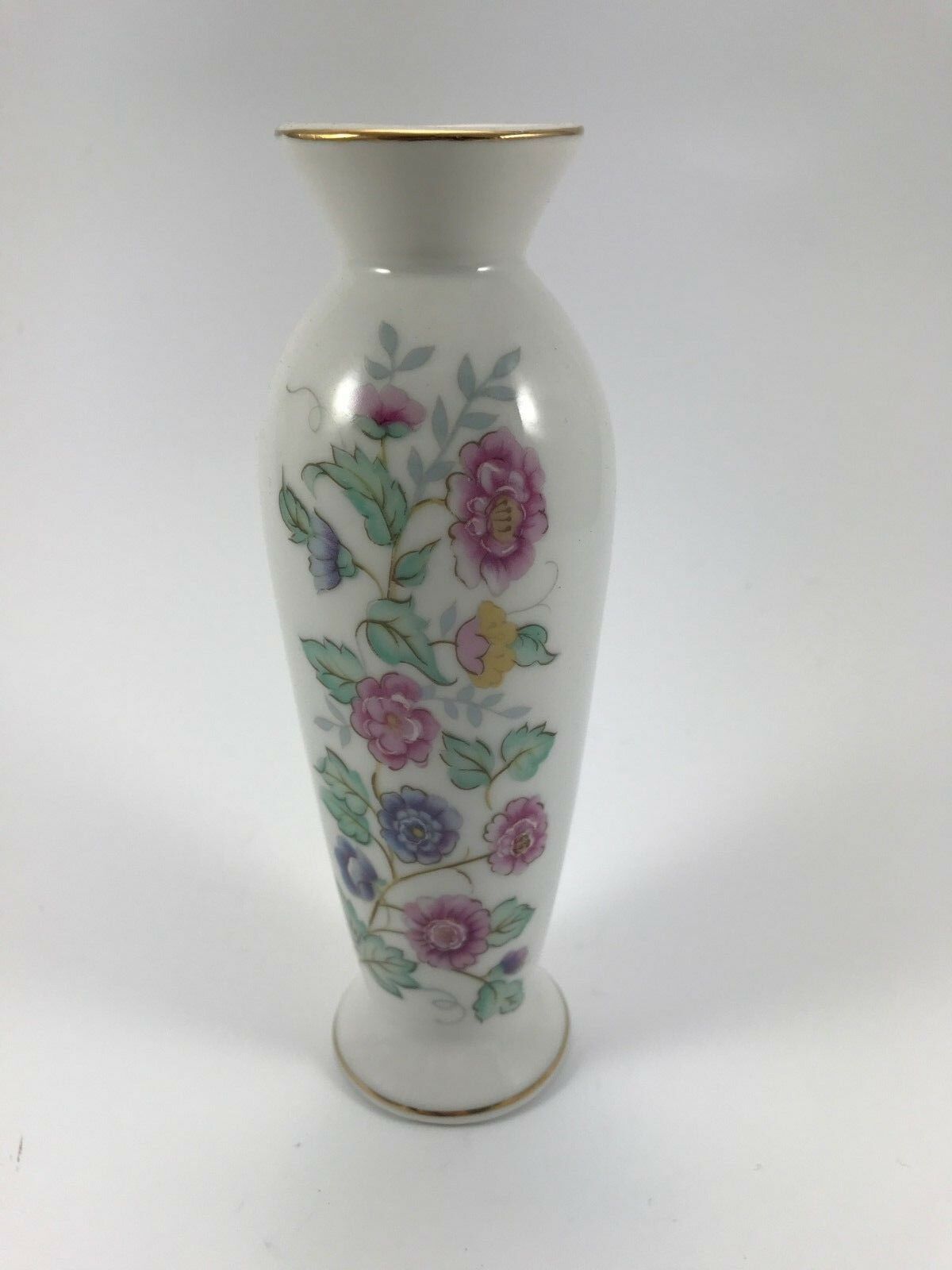 Vtg Norcrest White Porcelain Bud Vase Flowers & Gold - Orig Foil Label - Japan