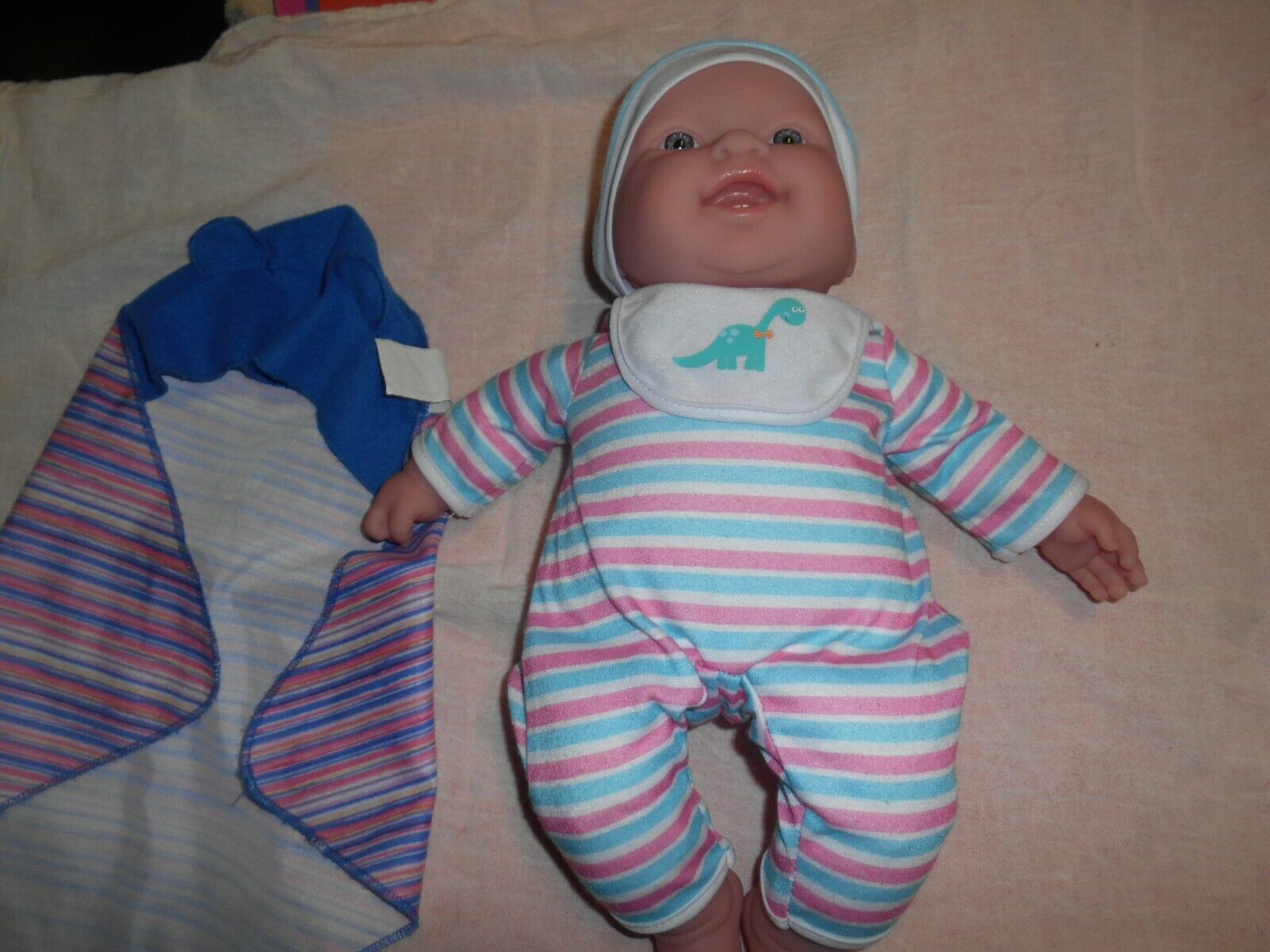 Berenguer Baby Doll 14” Soft Body Boy  With Hat - Outfit & Blanket - Blue Eyes