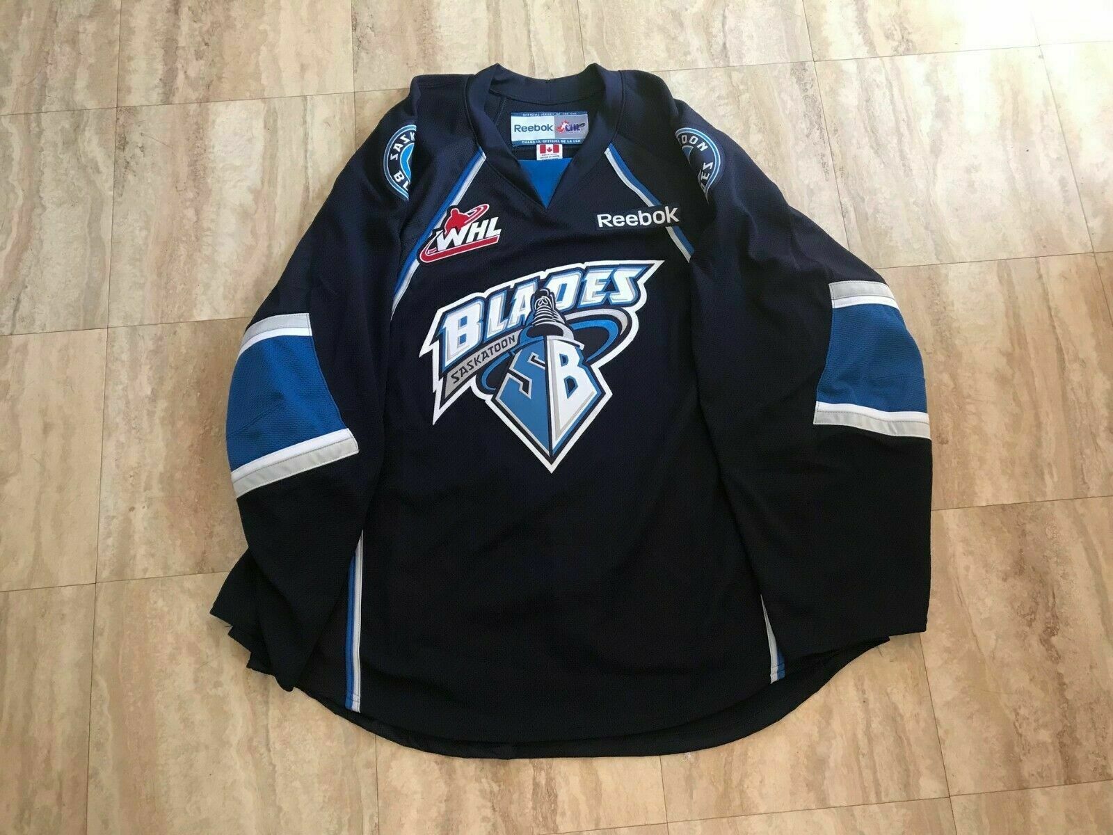 Saskatoon Blades Authentic Team Issued Road Blue Jersey Whl Chl Mic Reebok 56