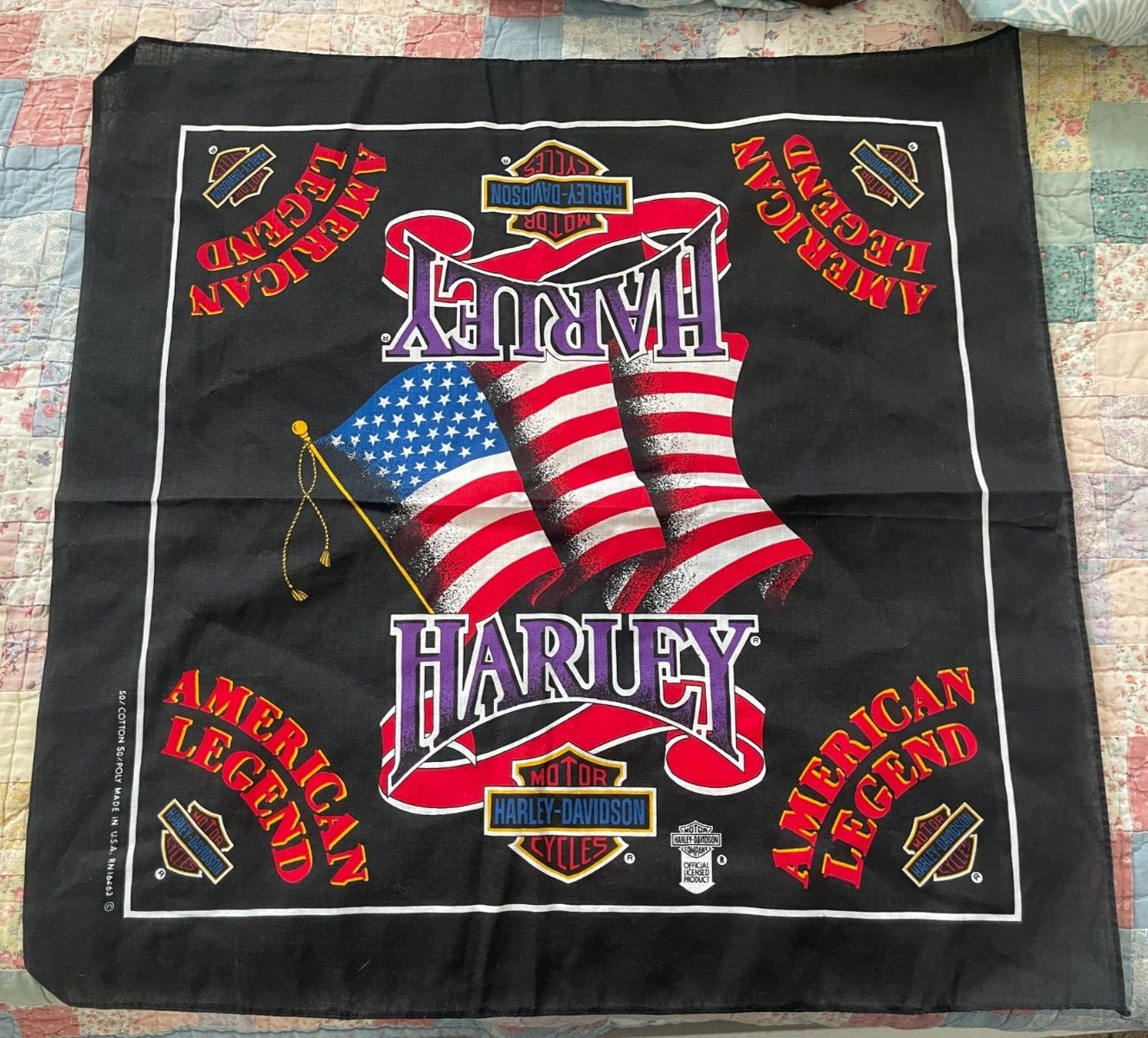 Harley Davidson Bandana Handkerchief American Legend Usa 22” X 22” Vintage