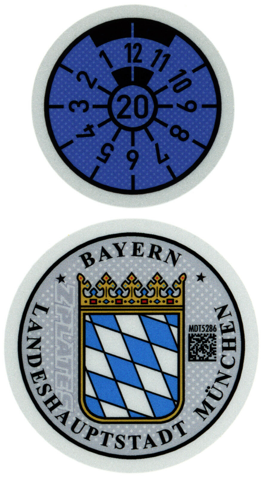 German European License Plate Registration And Inspection Sticker Set - Munich