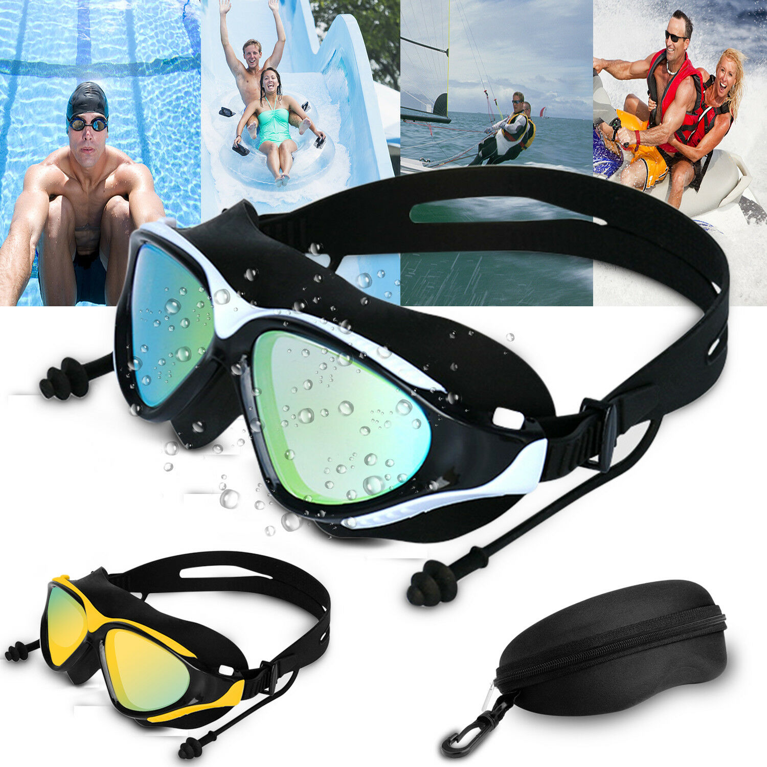Mirror Swimming Goggles Anti-fog Swim Glasses Uv Protection With Ear Plug Adult