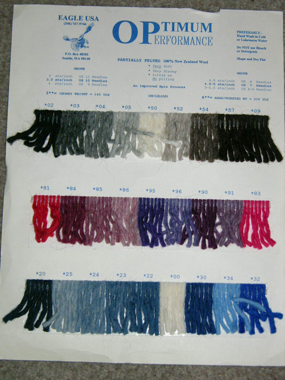 "op"  Optimum Performance 500 Hp 100% Wool Knitting Yarn From New Zealand Fcvd