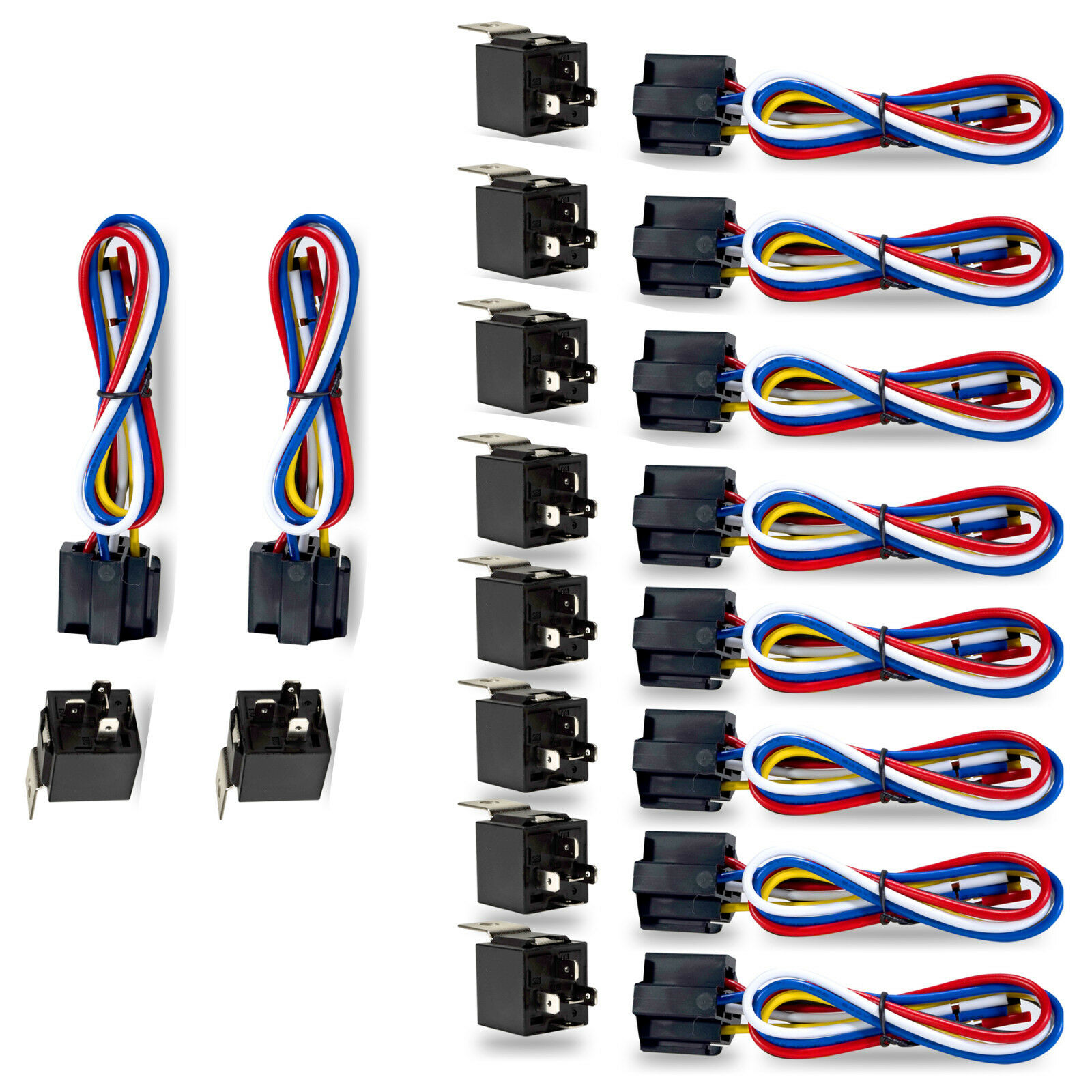 10 Pack Car 30a 40 Amp Relay Automotive Harness Socket 5 Wires Spdt 5 Pin Dc 12v
