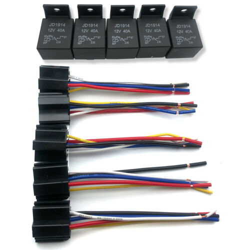 5-pack Dc 12v 30/40 Amp Car Spdt Automotive Relay 5 Pin With Harness Socket Set