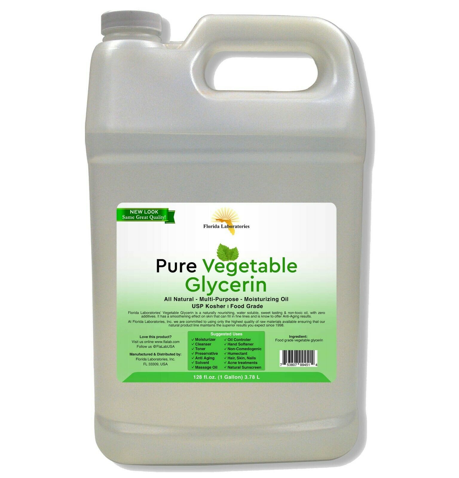 Pure One  Gallon Vegetable Glycerin Usp Vg Kosher 99.9% Pure Food Grade