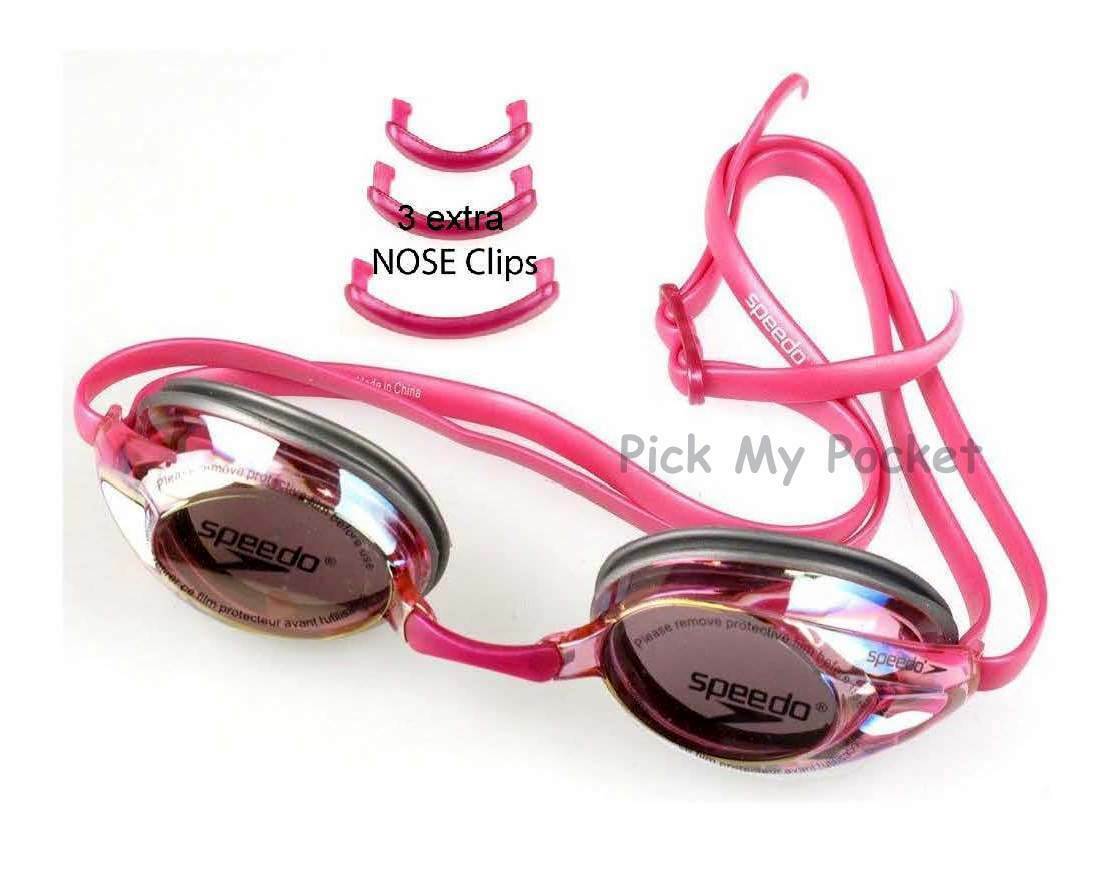 Speedo Vanquisher Mirrored Swim Goggle (plus 3 Different Size Nose Clips) - Pink