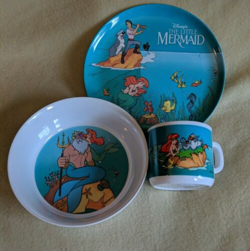 Vintage  - Disney - The Little Mermaid - Zak Designs - Plate, Bowl & Cup Euc