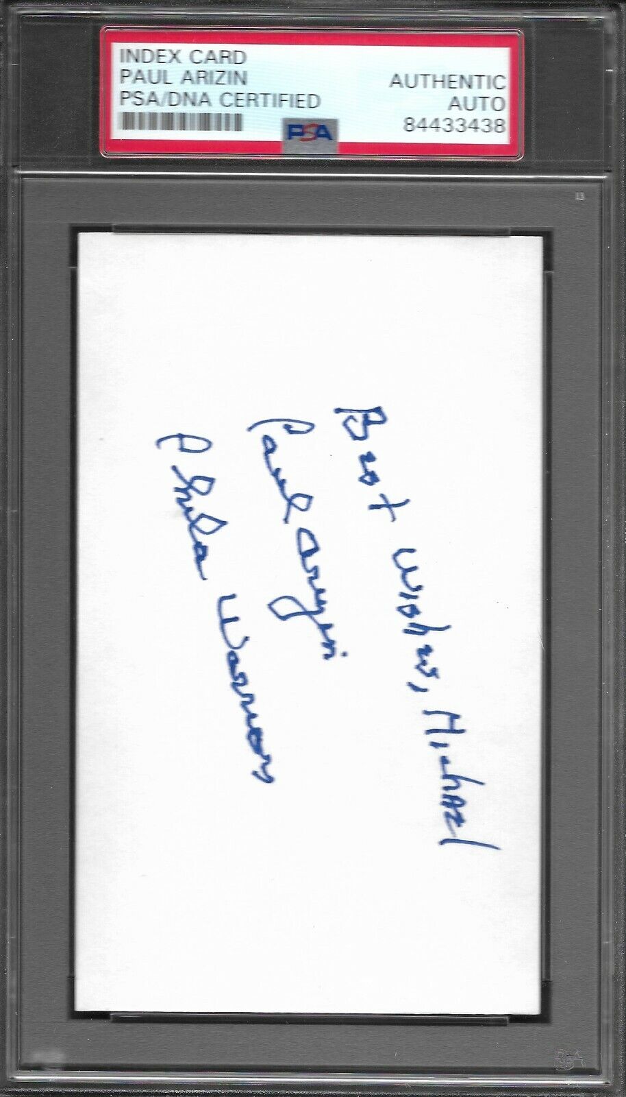 Paul Arizin  Warriors  Signed Autograph 3x5 Index Card  Psa / Dna Authentic  A