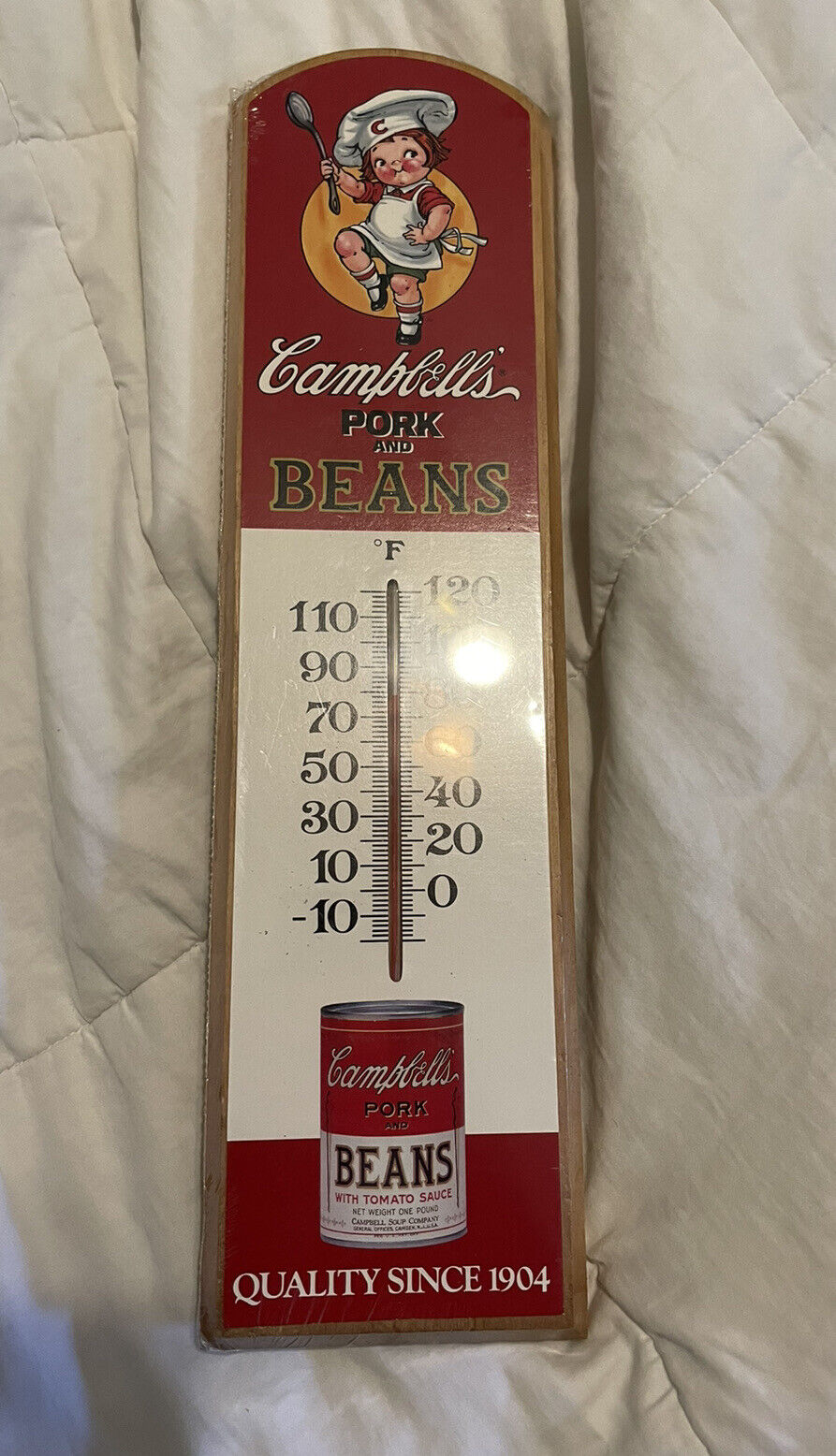 Vintage Campbell's Pork And Beans Wooden Advertising Thermometer