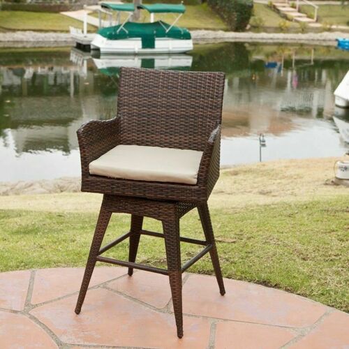 Royer Modern Outdoor Multi-brown Wicker Swivel Barstool With Tapered Legs