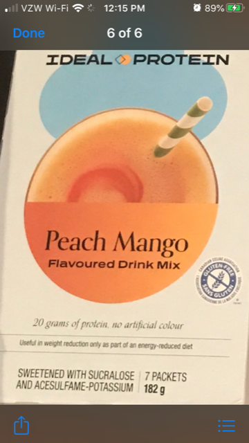 Ideal Protein Peach Mango Drink Mix 7 Packets 20 G Protein