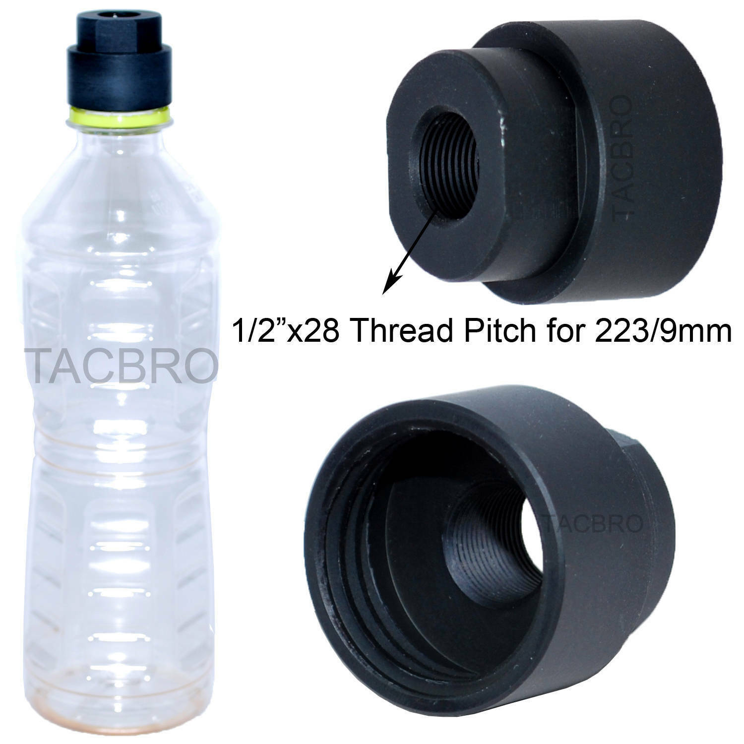 Black Aluminum 9mm Soda Pop Bottle 1/2x28 Tpi Cleaning Patch Trap Muzzle Adapter