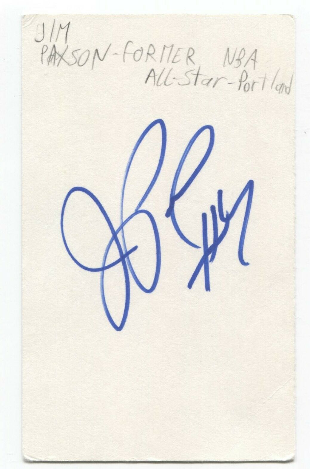 Jim Paxson Signed 3x5 Index Card Autographed Signature Basketball Blazers