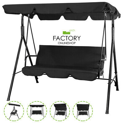 Outdoor Patio Swing Chair Lounge 3-person Seats Canopy Poolside Hammock Black