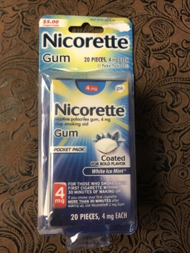 Nicorette Nicotine Polacrilex Gum White Ice Mint 20ct, 4mg Exp 08/2022 Free Ship