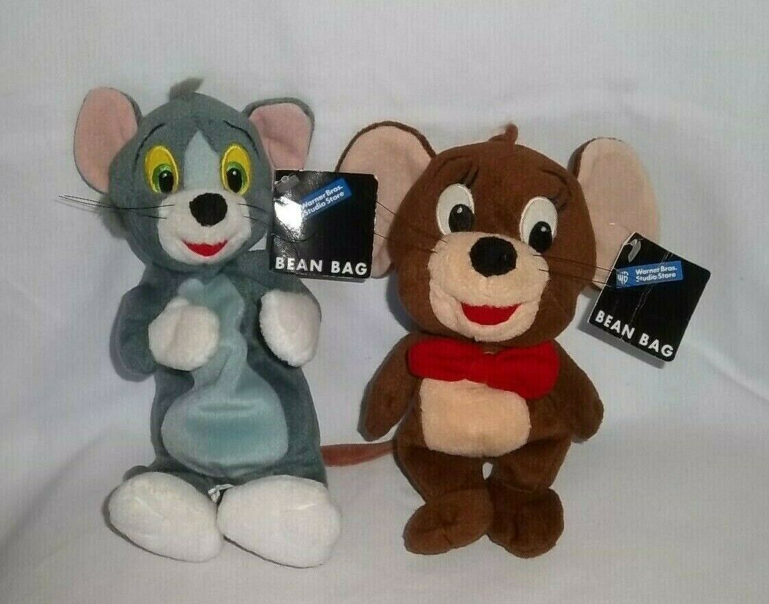 New 1998 Warner Bros Studio Store Plush Tom & Jerry Bean Bags Cat Mouse Set Lot