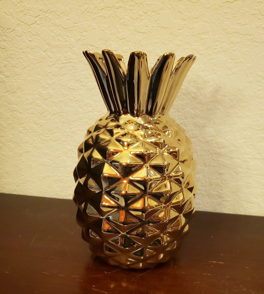 Gold Pineapple Vase Shinny Mirrored Finish 8.5 Inches Tall
