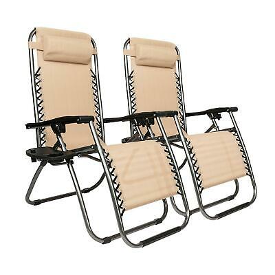 2pcs Zero Gravity Chairs Lounge Patio Folding Recliner W/ Cup Holder Garden