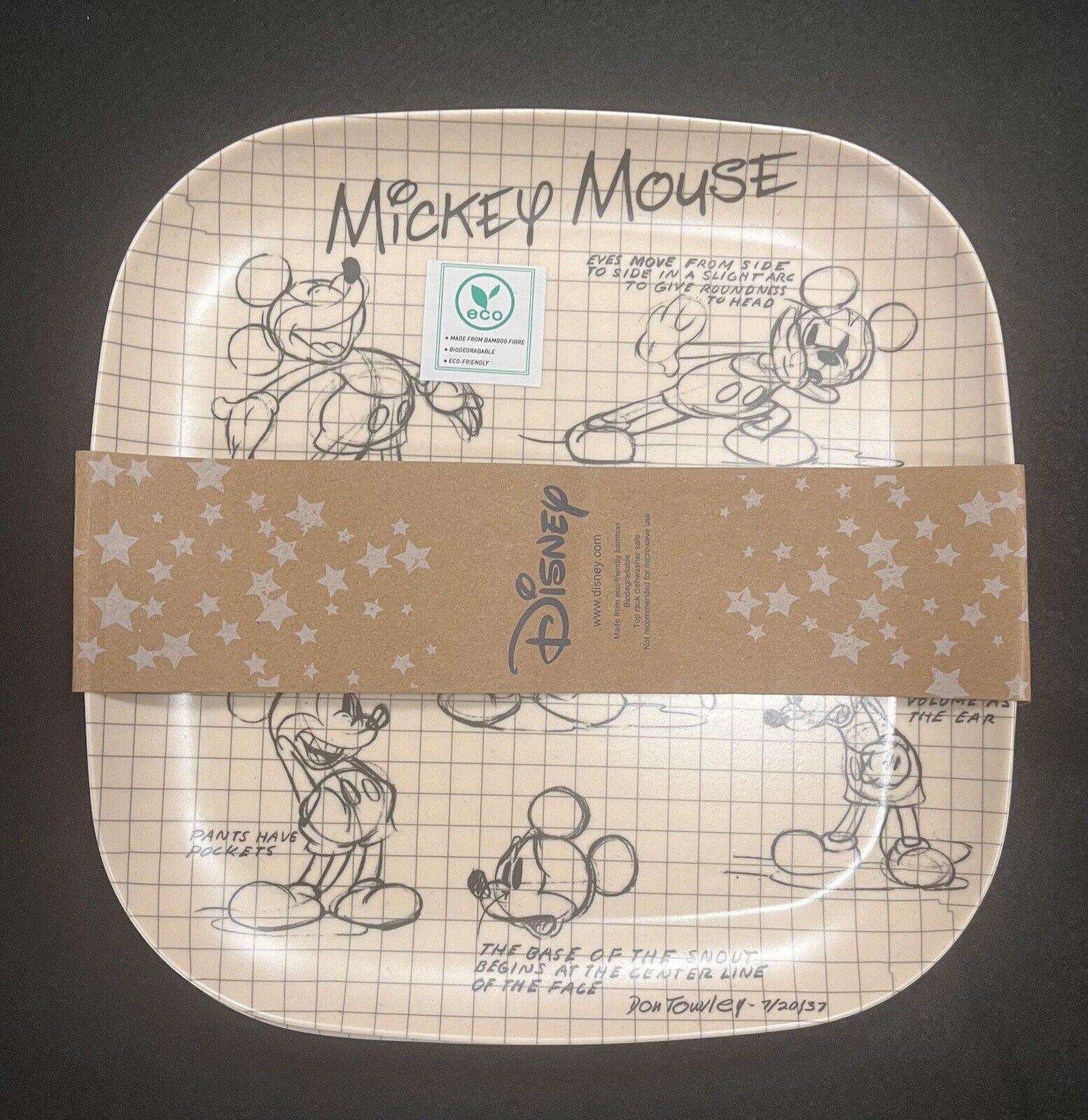 Mickey Mouse Disney Sketch Set Of 4 Eco Friendly Bamboo Fibre Dinner Plates New
