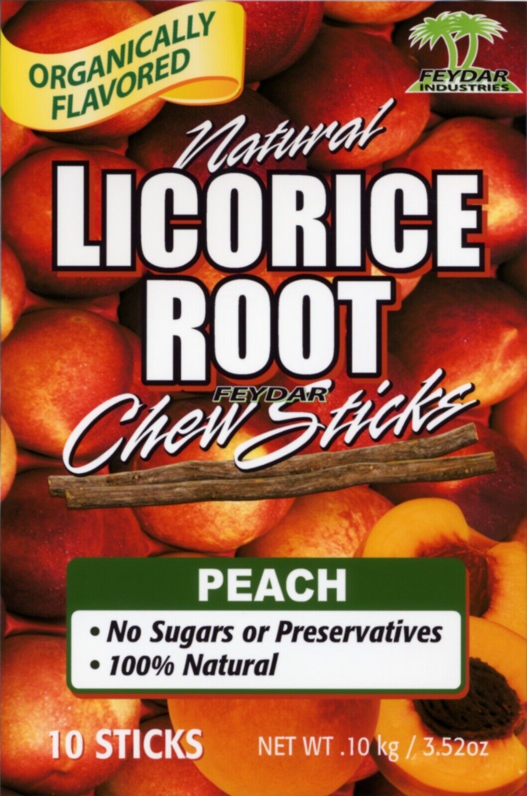 Peach Feydar Organic Licorice Root Chew Sticks  (10 Sticks Per Pack)