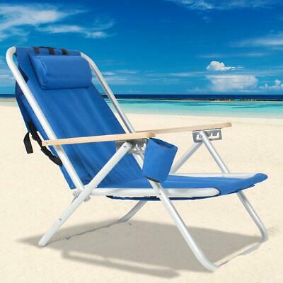 New Backpack Beach Chair Folding Portable Chair Blue Solid Construction Camping