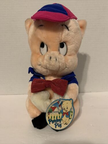 Porky Pig Vintage 10" Plush Pink Hat Glittery Tie Blue Jacket 1987 Wb